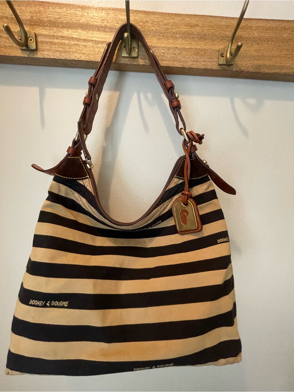 Dooney & Bourke Black and Tan Striped Hobo Bag